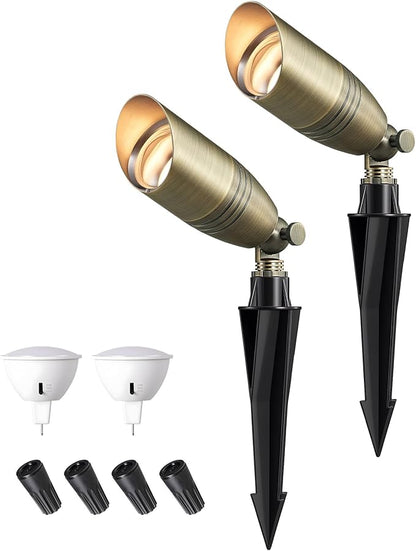 EDISHINE Solid Brass Outdoor Low Voltage Landscape Lighting,12V | 3CCT MR16 Bulb Included, Heavy Duty, Waterproof Plug in Spotlight for Yard, Garden, Lawn, Tree, Bronze 2 Pack