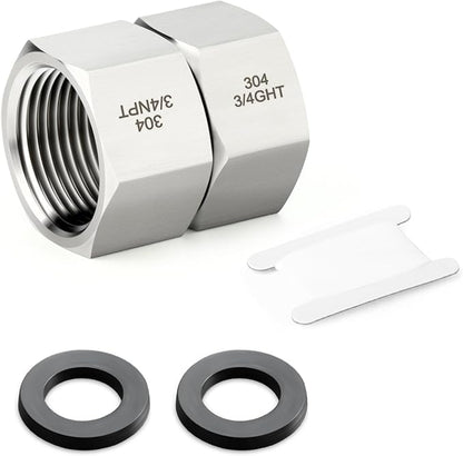 TAISHER 1PCS 304 Stainless Steel Garden Hose Adapter, 3/4" GHT Female x 3/4" NPT Female Swivel Garden Hose Connector with Washers