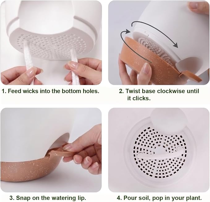 Plant Pots for Indoor 9/8/7/6.5/6/5 Inch, Self Watering Planter Pots with Drainage Holes and Saucers, 6Pcs Plastic Flower Pots for Indoor & Outdoor Plants（White）