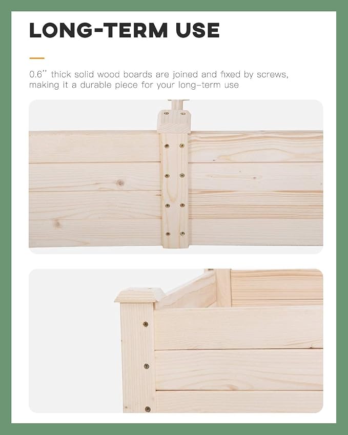 Raised Garden Bed Elevated Wood Planter Box Outdoor and Indoor Planter Box 96Lx24.5Wx10.5H Patio Garden Grow Bed for Vegetable Flower