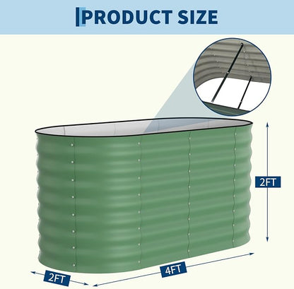 Garvee 4x2x2ft Galvanized Raised Garden Bed, Oval Metal Planter Box with Anti-Cut Safety Edges, 119 Gallons Rust-Resistant Deep Root Planter for Outdoor Vegetables, Flowers, Herbs, Green