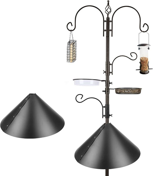 Bird Feeder Pole with Squirrel Baffle - Deluxe Feeder Station Kit Includes Suet Cage, Wild Bird Feeders & Planter Hanger for Garden, Yard