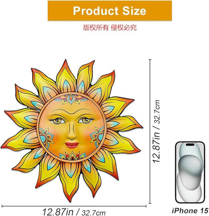 Metal Sun Flower Wall Decor - 12.87 inches Sun Wall Art Hanging Decorations for Outdoor, Home Garden Yard Patio Fence Bedroom Decor