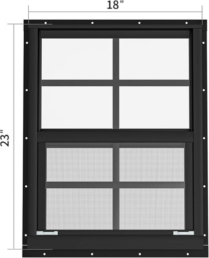2 Pack Shed Windows 18" W x 23" H Flush Mount, Black Household Windows for Playhouses, Barns, Chicken Coop