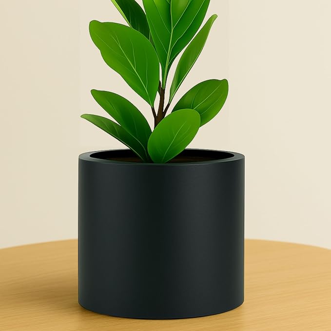 Fox & Fern Large Indoor Planter, Modern Large Plant Pot for Indoor or Outdoor, UV and Frost Resistant - 8 Inch, Matte Black Flower Pot with Drainage Plug, Lightweight