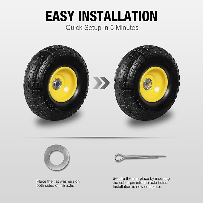(2-Pack) BIG RED 10'' Solid Rubber Tires and Wheels, 4.10/3.50-4" Flat Free Tubeless with 5/8" Axle Bore Hole Bearings, 2.17"Offset Hub, For Truck,Wheelbarrow, Utility Cart, Dolly, Garden