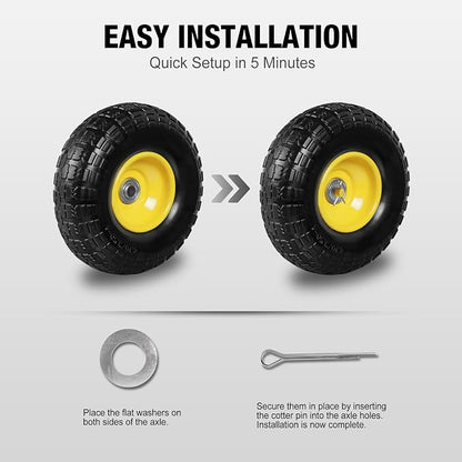 (2-Pack) BIG RED 10'' Solid Rubber Tires and Wheels, 4.10/3.50-4" Flat Free Tubeless with 5/8" Axle Bore Hole Bearings, 2.17"Offset Hub, For Truck,Wheelbarrow, Utility Cart, Dolly, Garden