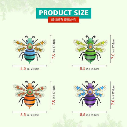 VOKPROOF Metal Bee Wall Art Decor, Outdoor Fence Decor for Patio Yard Garden, Hanging Decorations for Living Room, Bedroom(4 Pack)
