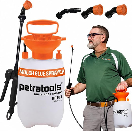 PetraTools LOCKSCAPE Mulch Glue Sprayer 1 Gal - Pro Kit (HD101) | Pump sprayer for mulch glue, rock glue, landscape adhesive, fertilizer, weed killer and lawn and garden chemicals