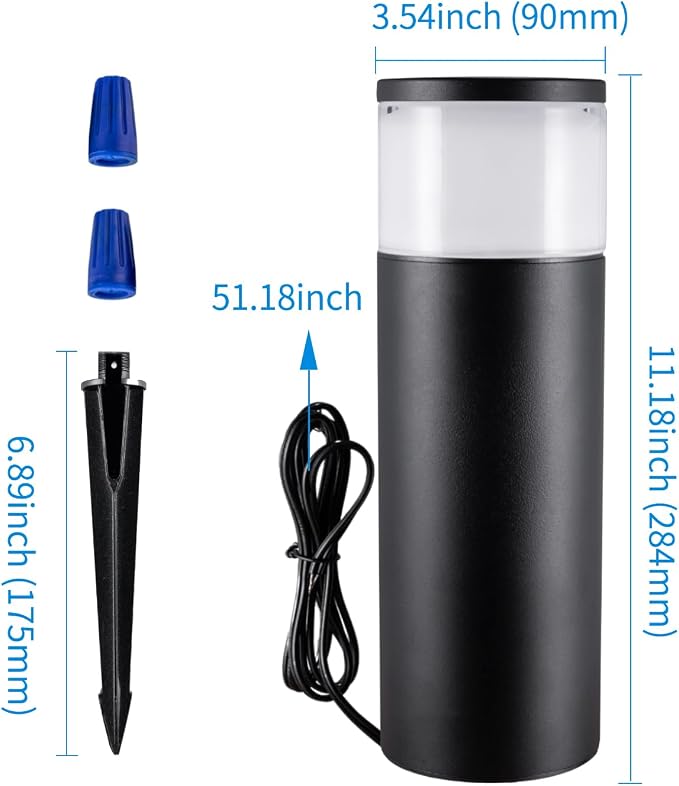 5CCT Low Voltage Bollard Pathway Lights, 4.5W 320LM 12-24V AC/DC | Aluminum Waterproof Outdoor Landscape Path Light, Glass Head 4FT Corded with IP65 Wire Nuts, 4Pack 1800/2200/2700/4000/5000K