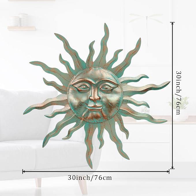 VEWOGARDEN Metal Sun Wall Decor 30" Large Outdoor Hanging Wall Art for Patio Farmhouse Garden Living Room Bedroom Decorations, Green