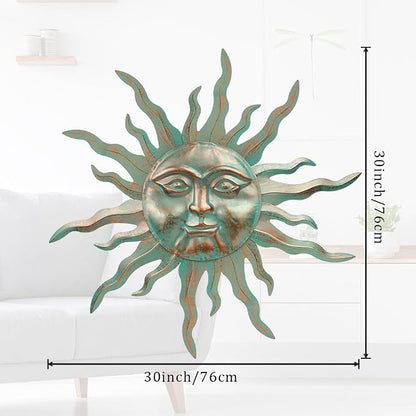 VEWOGARDEN Metal Sun Wall Decor 30" Large Outdoor Hanging Wall Art for Patio Farmhouse Garden Living Room Bedroom Decorations, Green