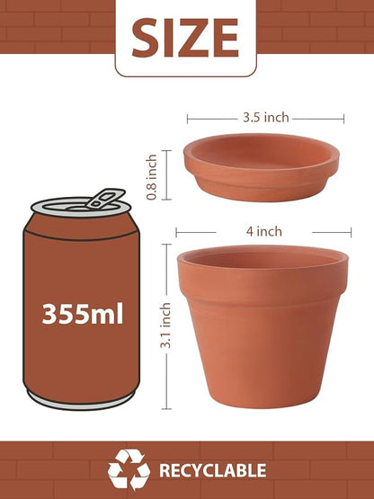 INGOFIN 4 Inch Terracotta Pots with Saucers, 8 Pack Shallow Clay Plant Pots with Drainage Holes for Succulents, Cactus, Herbs, Small Terra Cotta Pots for Indoor Outdoor, Set of 8