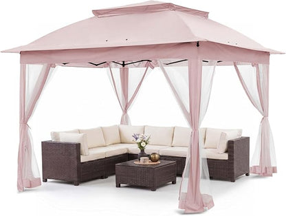 COOS BAY 11x11 Pop Up Gazebo with Mesh Netting, Instant Outdoor Canopy Tent, Water Resistant Shelter with UPF 50+ UV Protection, 121 Sq Ft Coverage, Pink