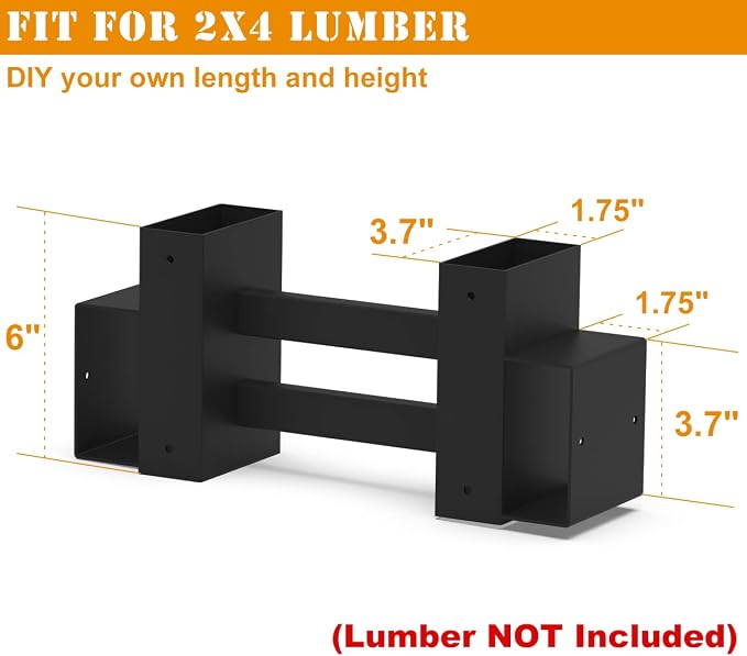 Outdoor Firewood Rack Brackets Kit for Fire Wood Pile Storage, Adjustable log stacking Stand Holder for 2x4 lumber, Black, Set of 2