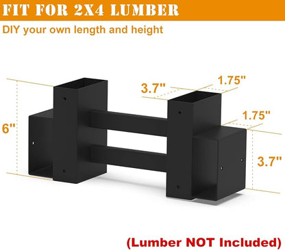 Outdoor Firewood Rack Brackets Kit for Fire Wood Pile Storage, Adjustable log stacking Stand Holder for 2x4 lumber, Black, Set of 2