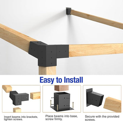 15° Slanted Roof Pergola Brackets, 3-Way Roof Wall Mount Extension Pergola Kit, Angled 4''x4'' Wood Post Base Bracket, Corner Bracket for Gazebos, Patio Pergolas, Log Cabin (6PCS)
