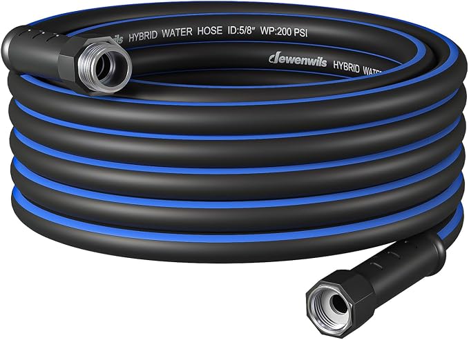 DEWENWILS Garden Hose 25 ft x 5/8", Hybrid Water Hose with Rotate Handle, Heavy Duty, Lightweight, Flexible Hose for Plants, Car, Yard, 3/4 Inch Solid Fittings, Drinking Water Safe, Black Blue