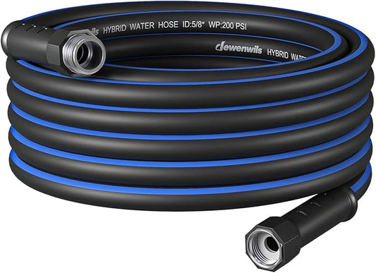 DEWENWILS Garden Hose 25 ft x 5/8", Hybrid Water Hose with Rotate Handle, Heavy Duty, Lightweight, Flexible Hose for Plants, Car, Yard, 3/4 Inch Solid Fittings, Drinking Water Safe, Black Blue