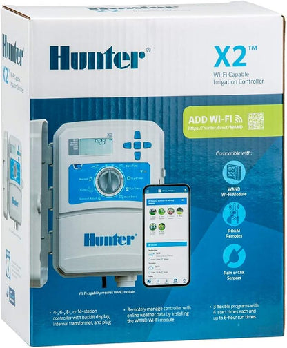 Hunter Hydrawise X2 8 Zone Sprinkler Controller, Outdoor Irrigation Timer for Lawn and Garden, Weather Based Scheduling, Cycle and Soak, Smart Controller Ready with Optional WiFi Module | Indoor/outdoor 8-zone irrigation controller with flexible schedu...