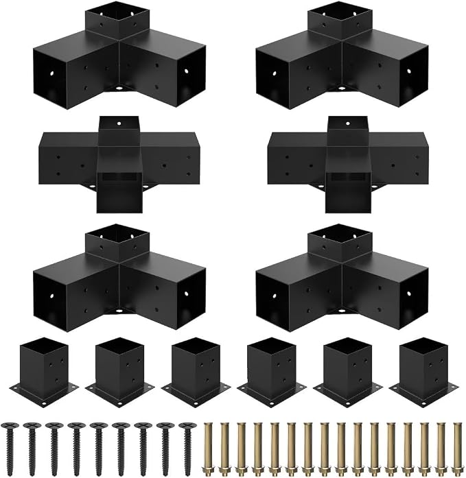 JEXALINE Pergola Kit for 4"x4" Lumber, Heavy Duty Pergola Brackets with 3-Way & 4-Way Corner Brackets, DIY Gazebo Kit for Outdoor Patio Backyard Garden, Fits Actual 3.6" x 3.6" Wood