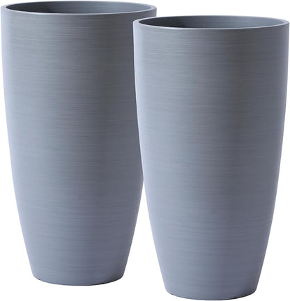 Outdoor Planters For Porch With Drainage Hole&Movable Insert Shelf Large Planters For Decorative Gray Wooden Grain Matte Finish For All House Plants Small Trees No Fading Planter 21Inch Tall Planter