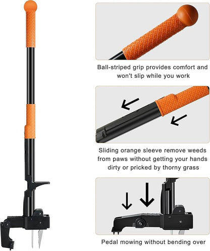 Weed Puller Tool Stand-Up - 40" Long Handle Weed Picker with Leaf Bag, 4 Claws Stainless Steel & Foldable Foot Board, Easy Weeding Removal, No Bending