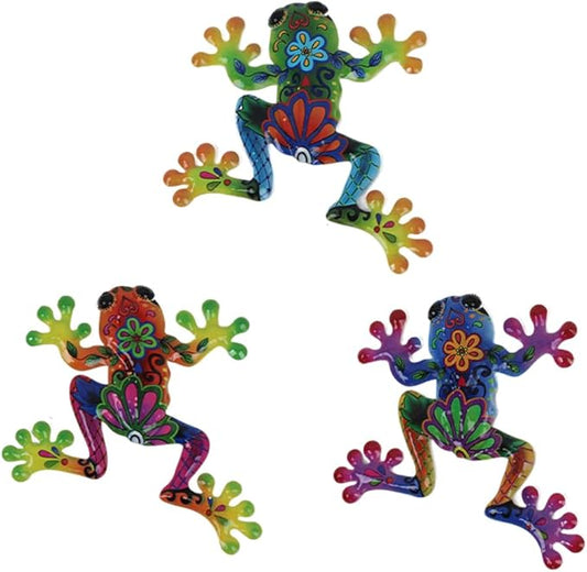 3 Pcs Metal Frog Decor Outdoor Wall Art Mexican Metal Frog Hanging Wall Sculpture Outside Garden Fence Patio Home Yard Art Decoration Gifts for Adults