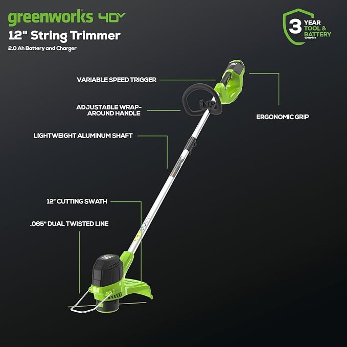 Greenworks 40V 16" (Push) Cordless Lawn Mower (1/3 Acre) + 12" String Trimmer + Leaf Blower, 4.0Ah + 2.0Ah Batteries and (2) Chargers Included