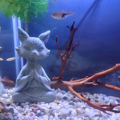 livelyfish Meditating Buddha Fox Statue Aquarium Zen Statue Yoga Animal Figurines Sandstone Sculpture for Fish Tank Garden Tabletop Decor, S1