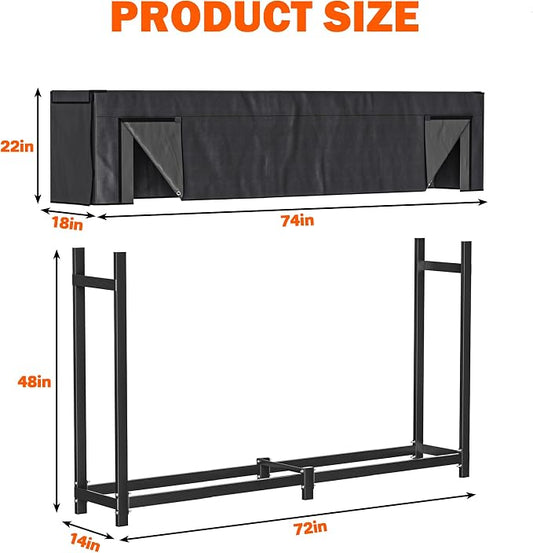 Ultrawall Heavy Duty Firewood Rack with Waterproof Cover, Freestanding Wood Log Holders for Firewood, Indoor/Outdoor Wood Storage Rack (6 ft)