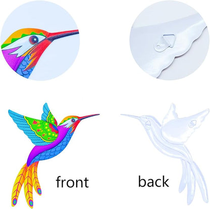 Cruis Cuka Outdoor Wall Art Metal Hummingbird 3D Wall Art for Outside Fence Decorations Outdoor Patio Decor- (Set of 8,Colore)