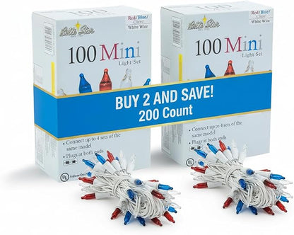 Brite Star 100 Lt String to String Lights, Red/Clear/Blue, White Wire (Set of 2)