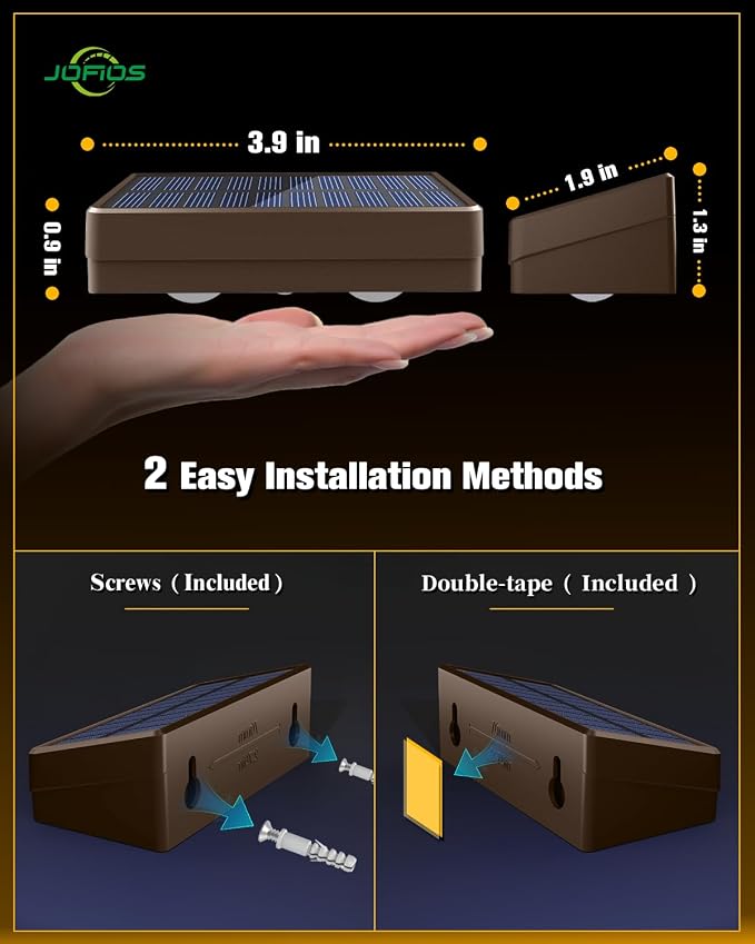 JOFIOS Solar Fence Lights 8 Pack Brown, 50 Lumens Outdoor Fence Lights Solar Powered with 12 Modes RGB Color Glow, LED Deck Lighting Outdoor Waterproof IP65, Backyard, Deck, Porch, Railing, Pool, Wall