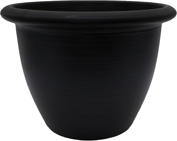 The HC Companies Sevilla Flower Planters - Durable Outdoor & Indoor Planter - Round Lightweight Self Watering Plant Pots for Herbs & More (14" Black, Pack of 1)