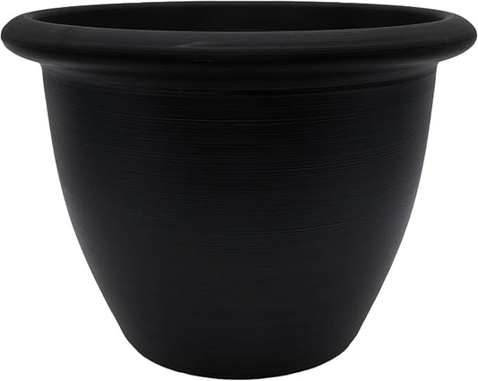 The HC Companies Sevilla Flower Planters - Durable Outdoor & Indoor Planter - Round Lightweight Self Watering Plant Pots for Herbs & More (14" Black, Pack of 1)