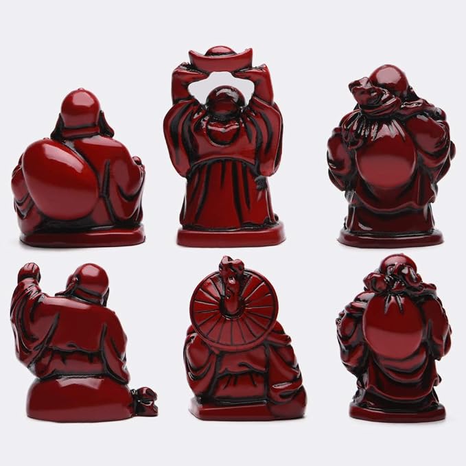 6Pcs 2in Red Resin Laughing Buddha Figurines, Tabletop Lucky Decor | Maitreya Buddha Statue, Flower Pot Statue, Home Office Desk Decor, Fengshui Collection Gift Ornaments