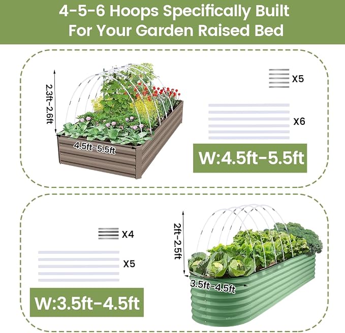 Garden Hoops 120pcs, Sunwuk Greenhouse Hoops for 2.5-5.5ft Wide Raised Bed, 24 Sets of 7.2ft Long Super Bendable Fiberglass Support Hoops Frame, Mini Greenhouse Strip for Row Cover(M Size)