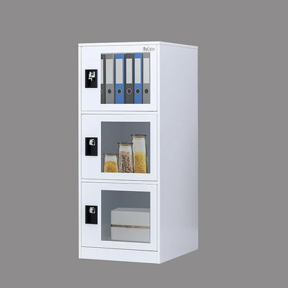 MECOLOR Vertical Single-Layer Small lockers with Padlocks and latches, 2 or 3 compartments, for Employees, Families, Offices, Schools, supermarkets and Other Places, (Full White, G3V)