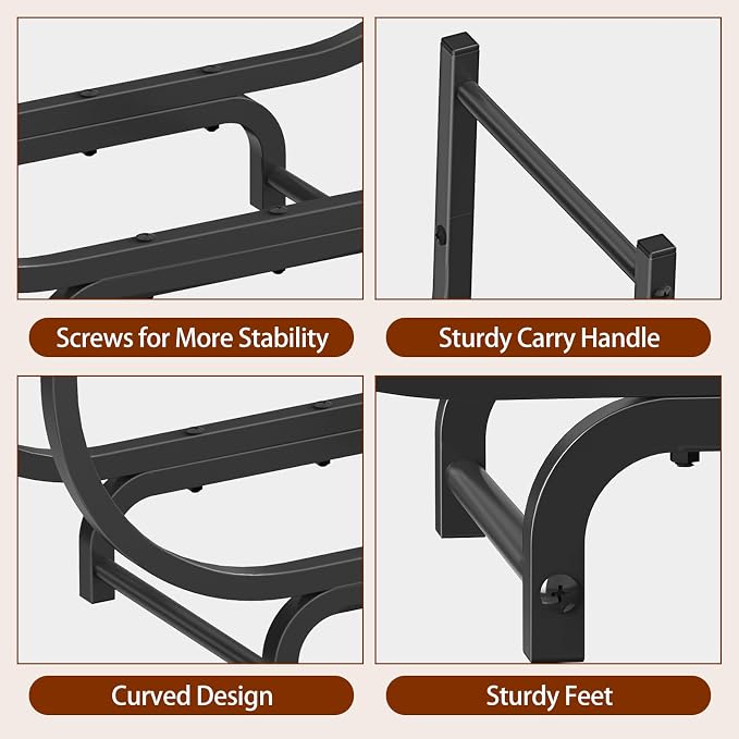 LIANTRAL 31.5 Inch Firewood Rack Outdoor Indoor, Curved Metal Wood Rack Heavy Duty Log Holder for Firewood Storage Holder Stand Wood Pile Storage Rack for Fireplace, Black