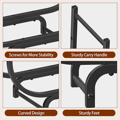 LIANTRAL 31.5 Inch Firewood Rack Outdoor Indoor, Curved Metal Wood Rack Heavy Duty Log Holder for Firewood Storage Holder Stand Wood Pile Storage Rack for Fireplace, Black