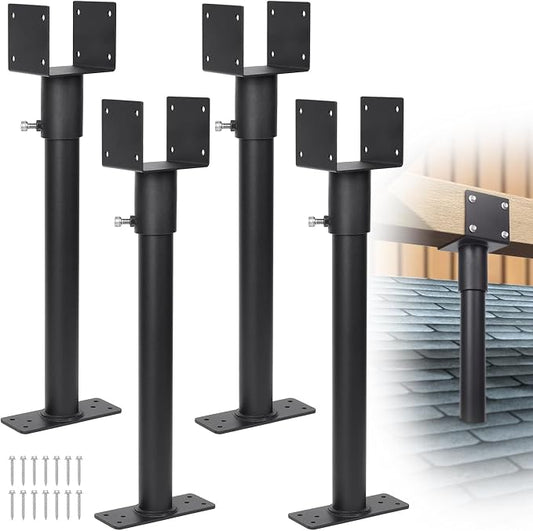 4 Pack 304 Stainless Steel 3.6" Heavy Duty Saddle Roof Riser for Patio Pergolas, 18-1/4" High (Black)