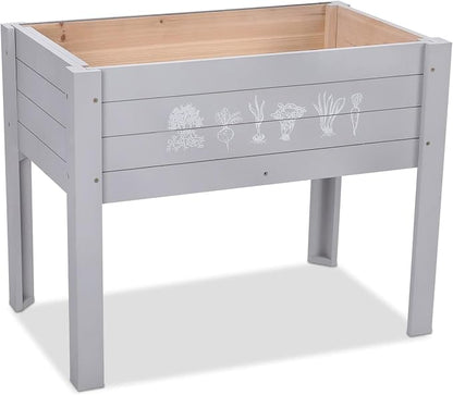 Raised Garden Bed with DIY Chalkboard, 30 x 24 x 18 Inch Wooden Elevated Raised Garden Bed, Outdoor Planter Box with Legs for Vegetables Grass Lawn Yard, Light Gray