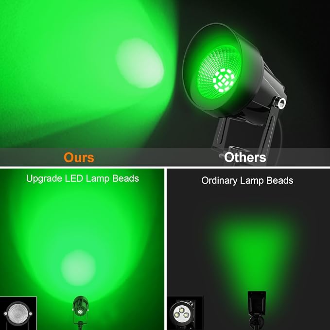 Green Spotlights Outdoor, 14 LED Landscape Lighting with US Plug, IP65 Waterproof Spot Lights for Tree Yard Garden Pathway Halloween Christmas St. Patrick's Day Decor, 4 Pack