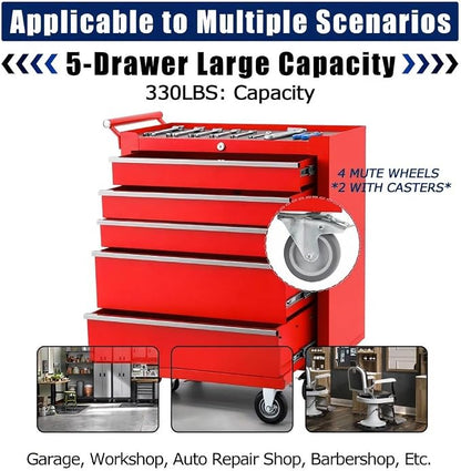 Rolling Tool Chest, 5 Drawers Tool Storage Cabinet with Wheels, Portable Tool Cabinet Organizer with Locking System & Drawer Liners,Universal Lockable Wheels, Tool Storage Cart for Garage, Workshop
