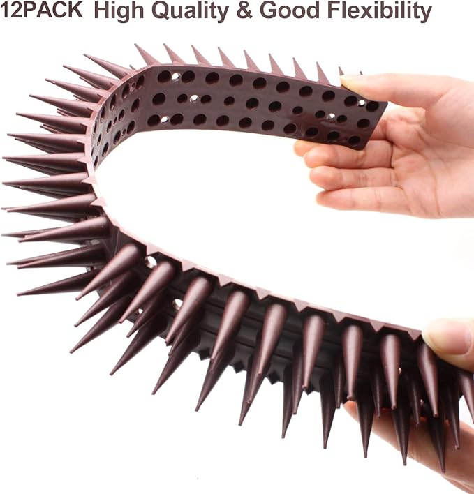Defender Spikes for Bird, Cat, Pigeon and Small Animals 8pack- Protect Your Sofa, Garden, Outdoor Walls, Plastic Security Fence Spikes- Brown