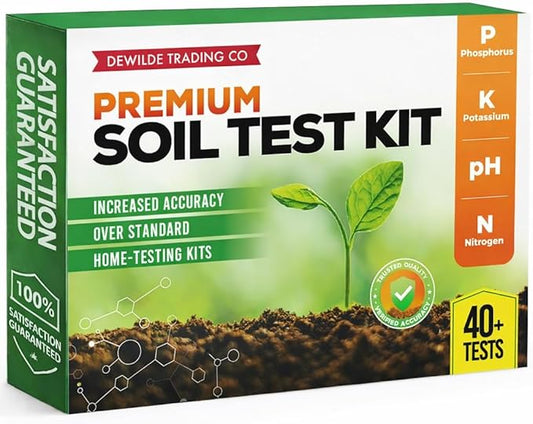 Premium Soil Test Kit: 40 Complete Tests for Lawns, Gardens, and Vegetables. Tests for Ammonia Nitrogen, pH, Phosphorus, and Potassium.