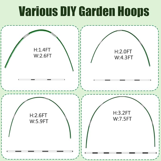 Greenhouse Hoops Grow Tunnel, 10 Set 8FT Long Fiberglass Support Garden Hoops Kit for Raised Beds, Rustproof, Flexible Garden Hoops for DIY Grow Tunnels, DIY Plant Support Garden Stakes for Row Cover