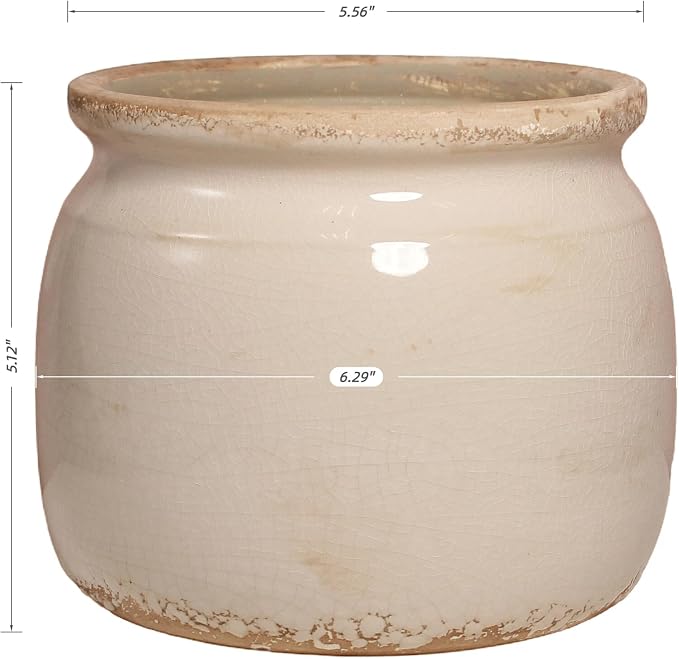 Ceramic Planter & Vase for Wabi Sabi Decor, 6.3 Inch Nordic Minimalist Flower Pot with Drainage Hole for Indoor Plants, Boho Tabletop Bookshelf & Living Room Decoration, Unique Gift (Antique Ivory)