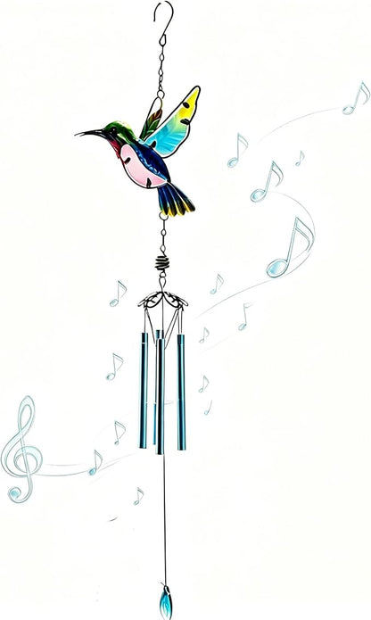 Wind Chimes Hummingbird, Garden Wind Chime for Home, Party, Festival Decor, Glass Garden Patio Yard Porch Decoration Indoor/Outside, Lifelike Hummingbird Deep Tone Style